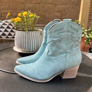 BEAST FASHION Blue Ankle Booties with Western Flair